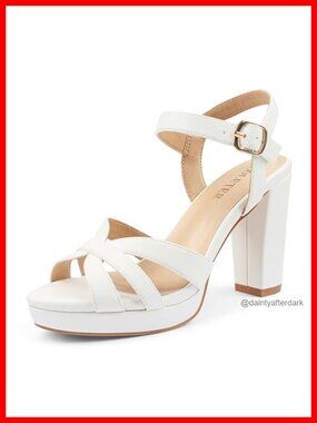 Crisscross Platform Block Heel Ankle Strap Sandals Faux Leather Peep Toe